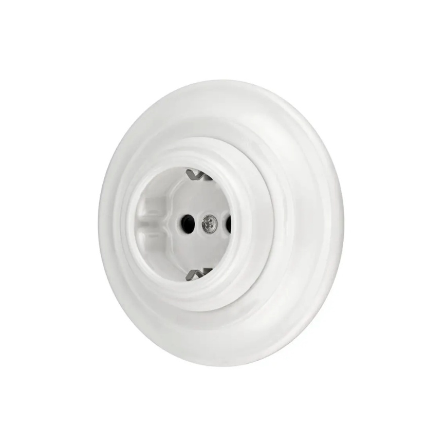 Bohemia-Design - Porcelianinė retro sieninė rozetė su rėmeliu SCHUKO 250V/16A balta