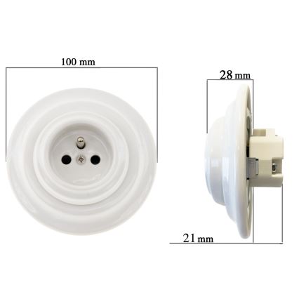 Bohemia-Design - Porcelianinė retro sieninė rozetė su rėmeliu SCHUKO 250V/16A balta