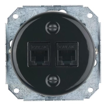 Bohemia-Design - Porcelianinis retro Ethernet lizdas be rėmelio 2x CAT.5E juodas