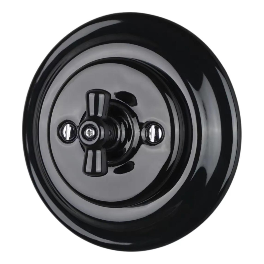 Bohemia-Design - porcelianinis retro sukamas jungiklis su rėmeliu Nr. 1, juodas