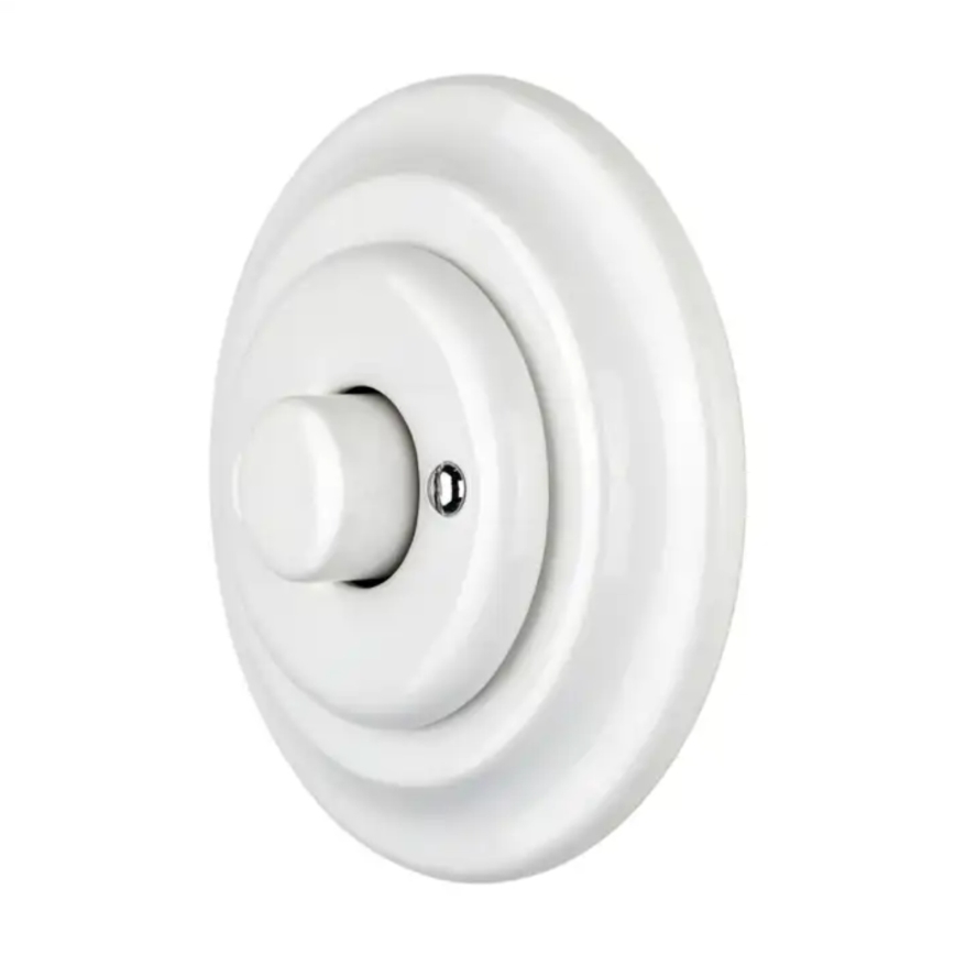 Bohemia-Design - Porcelianinis retro sukamas šviesos reguliatorius su rėmeliu 250V/10A baltas