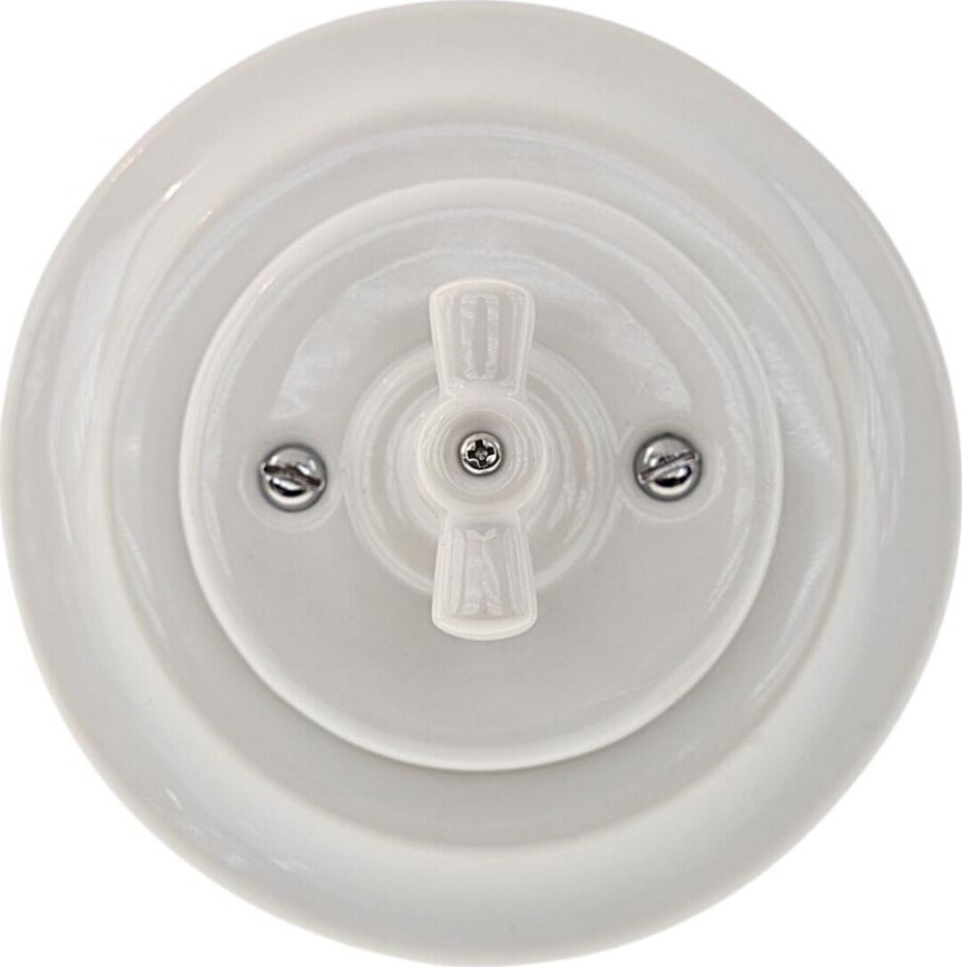 Bohemia-Design - Porcelianinis retro sukamasis jungiklis su rėmeliu Nr. 5 baltas