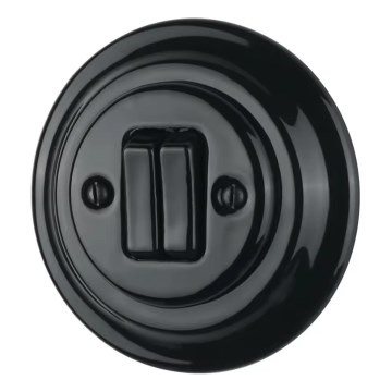 Bohemia-Design - Retro stiliaus porcelianinis dvigubas jungiklis su rėmeliu Nr. 6+6, juodas