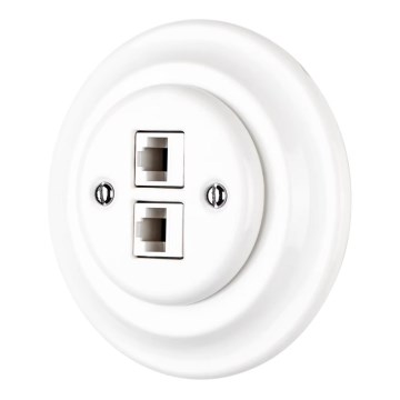 Bohemia-Design - retro stiliaus porcelianinis Ethernet lizdas su rėmeliu, 2x CAT.5E, baltas