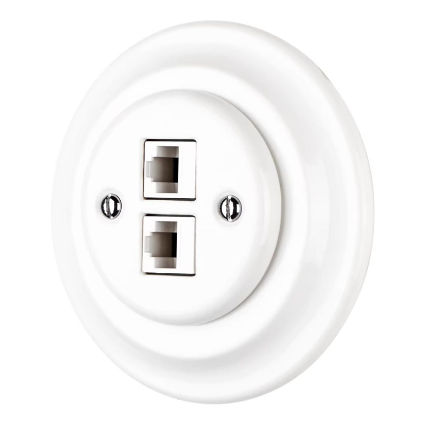 Bohemia-Design - retro stiliaus porcelianinis Ethernet lizdas su rėmeliu, 2x CAT.5E, baltas