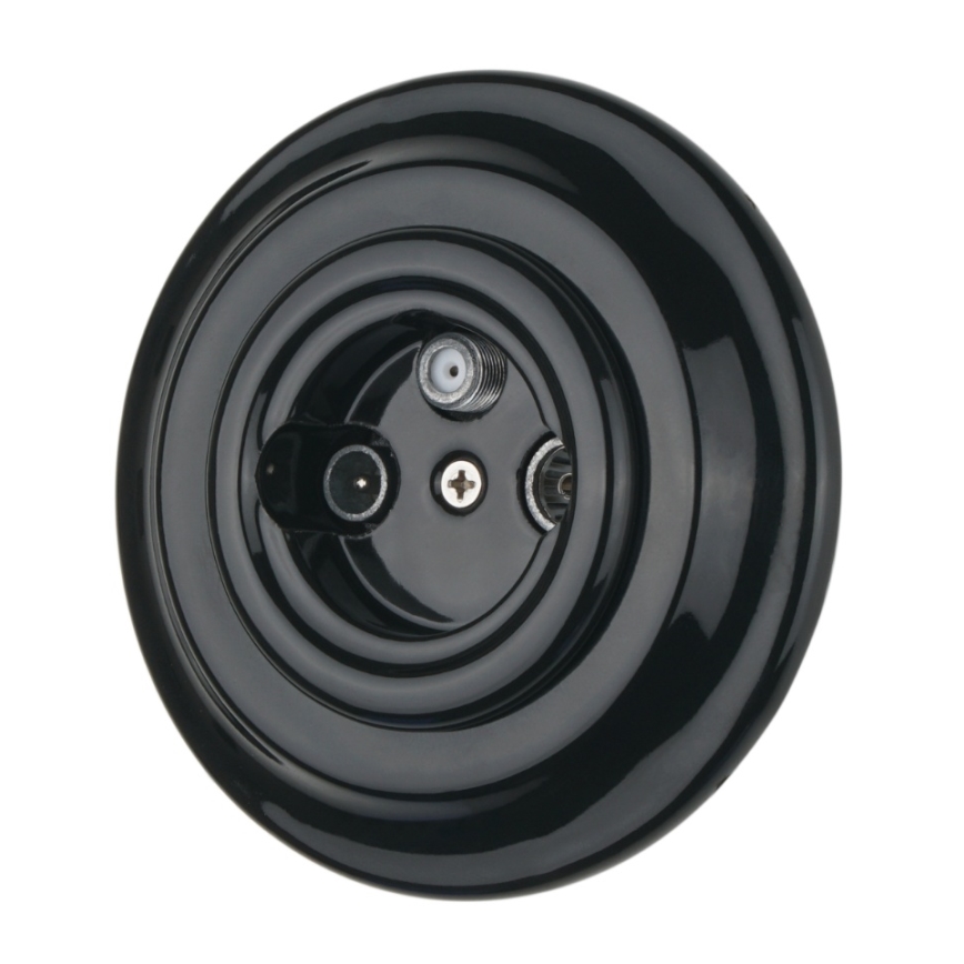 Bohemia-Design - Retro stiliaus porcelianinis TV/SAT lizdas su rėmeliu, juodas