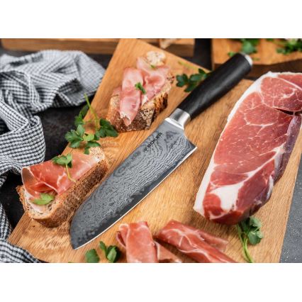 Böker - Damaskinis santoku virtuvinis peilis DAMAST 16,5 cm ąžuolas