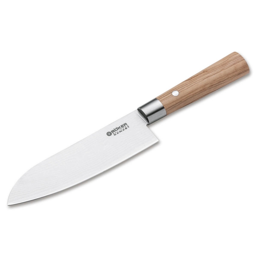 Böker - Damasko plieno santoku virtuvinis peilis DAMAST OLIVE 17,2 cm alyvmedžio mediena