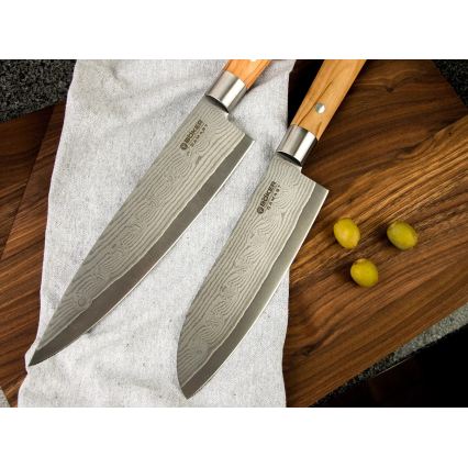 Böker - Damasko plieno virtuvinis peilis DAMAST OLIVE 21,2 cm alyvmedžio mediena