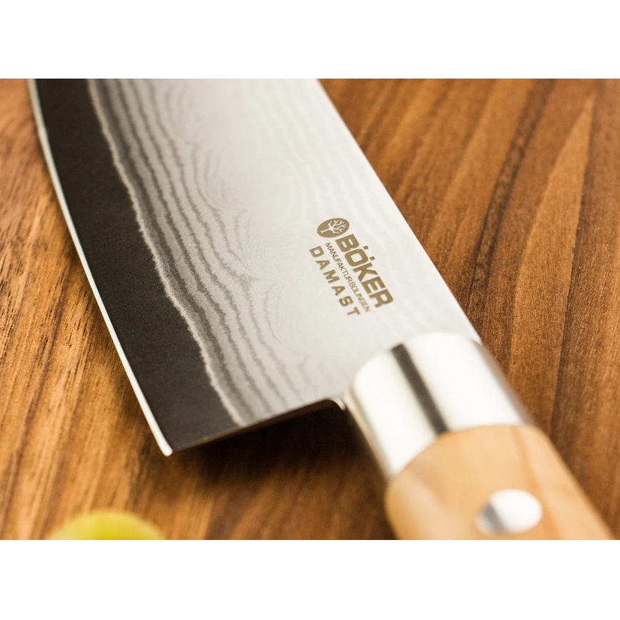 Böker - Damasko plieno virtuvinis peilis DAMAST OLIVE 21,2 cm alyvmedžio mediena