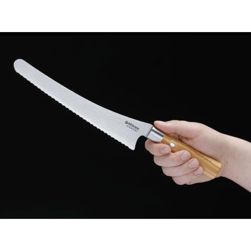 Böker - Duonos peilis iš damasko plieno DAMAST OLIVE 23,5 cm, alyvmedžio mediena