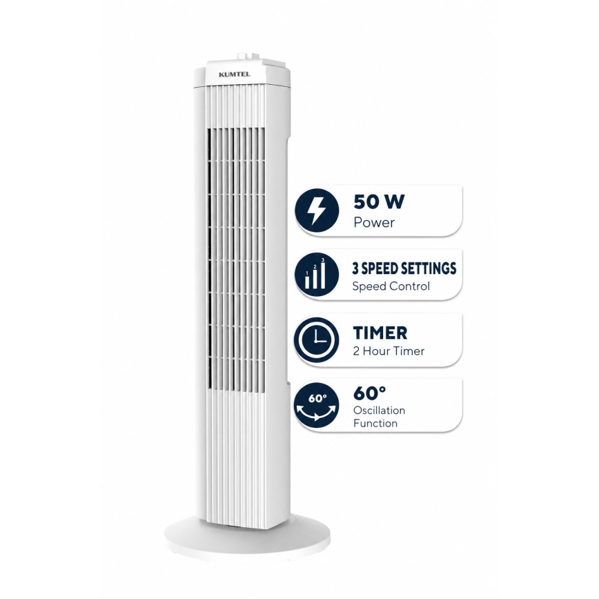 Bokštinis ventiliatorius 50 W/230 V, 74,5 cm, baltas