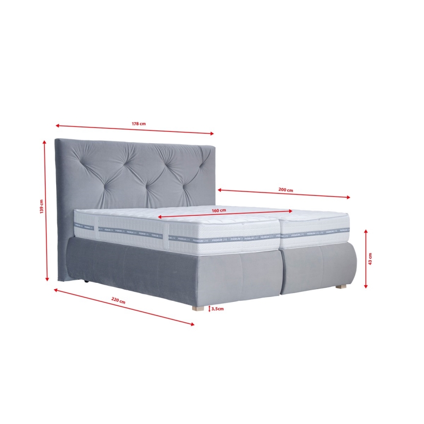 Boxspring lova ELEN su čiužiniu ir antčiužiniu 160x200 cm, pilka