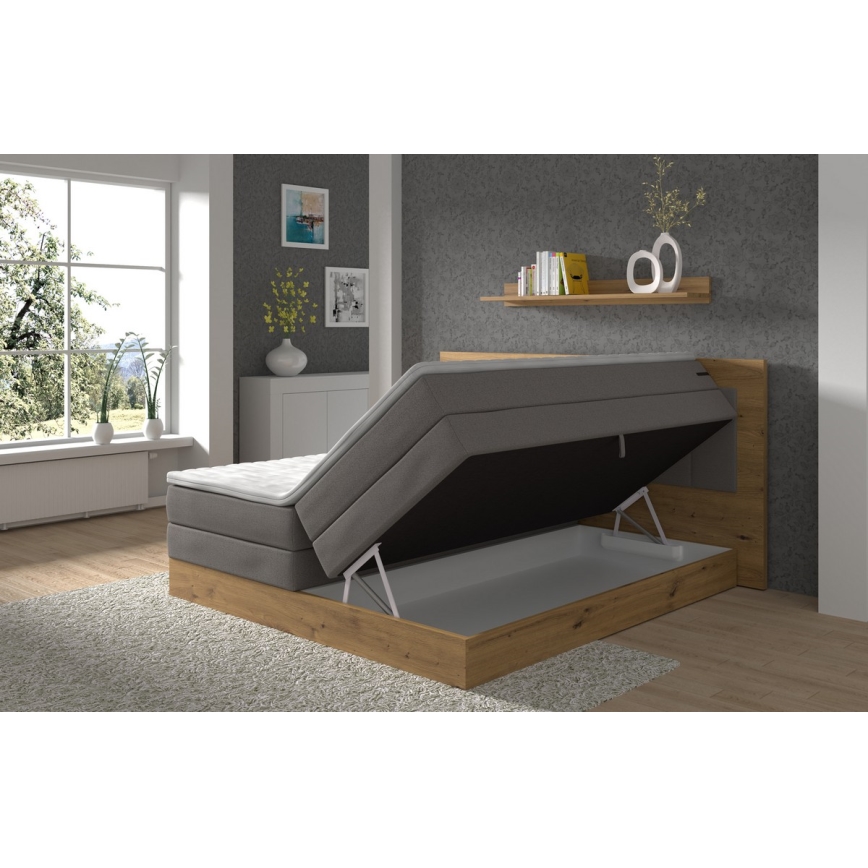 Boxspring lova JASMINE 180x200 cm su čiužiniais, topperiu ir talpia patalynės dėže, pilka