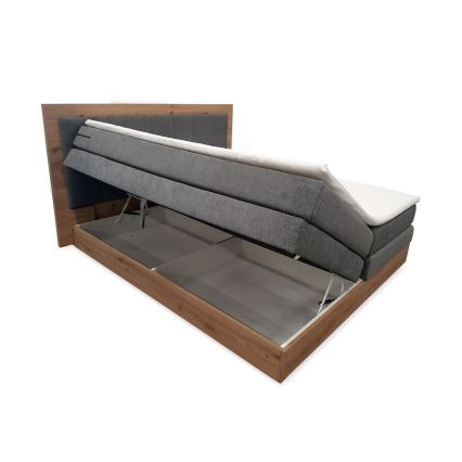 Boxspring lova JASMINE 180x200 cm su čiužiniais, topperiu ir talpia patalynės dėže, pilka