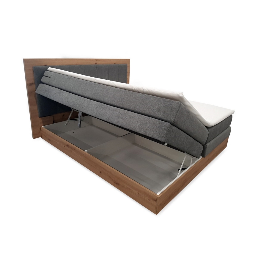 Boxspring lova JASMINE 180x200 cm su čiužiniais, topperiu ir talpia patalynės dėže, pilka