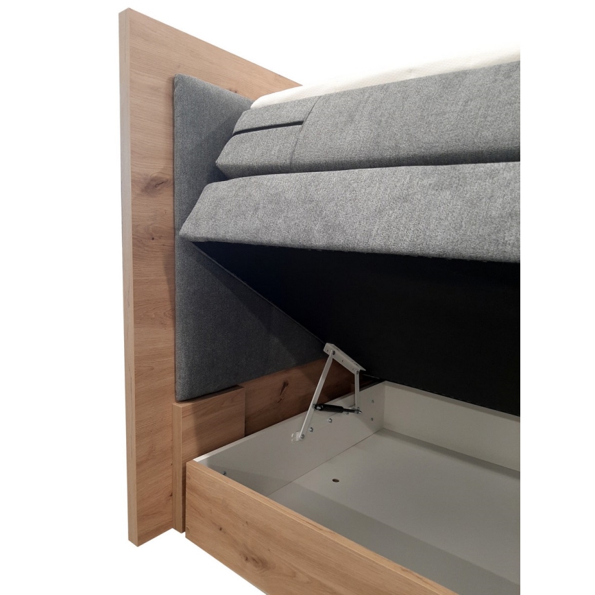 Boxspring lova JASMINE 180x200 cm su čiužiniais, topperiu ir talpia patalynės dėže, pilka