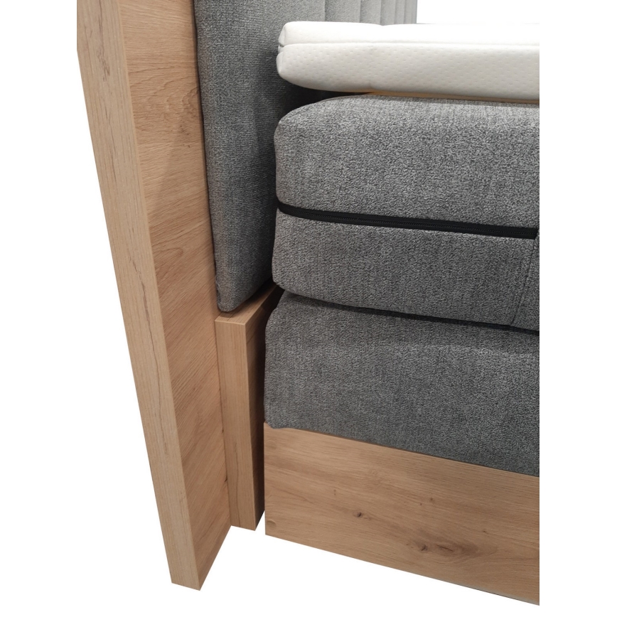 Boxspring lova JASMINE 180x200 cm su čiužiniais, topperiu ir talpia patalynės dėže, pilka