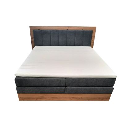Boxspring lova JASMINE 180x200 cm su čiužiniais, topperiu ir talpia patalynės dėže, pilka
