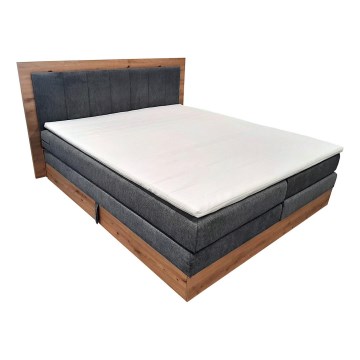 Boxspring lova JASMINE 180x200 cm su čiužiniais, topperiu ir talpia patalynės dėže, pilka