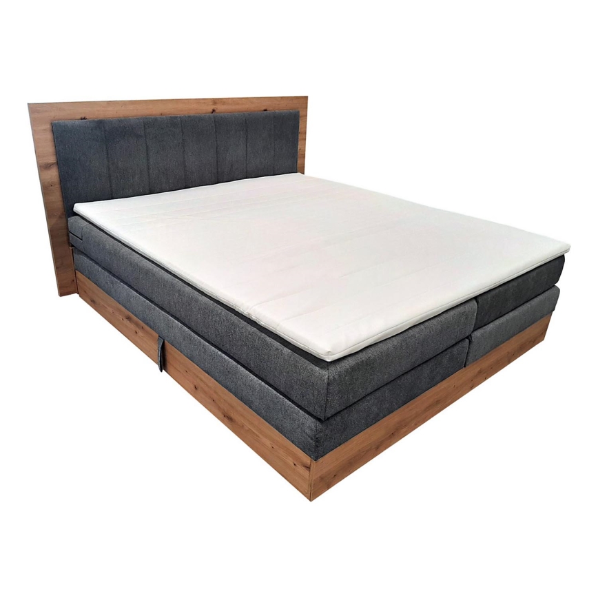 Boxspring lova JASMINE 180x200 cm su čiužiniais, topperiu ir talpia patalynės dėže, pilka