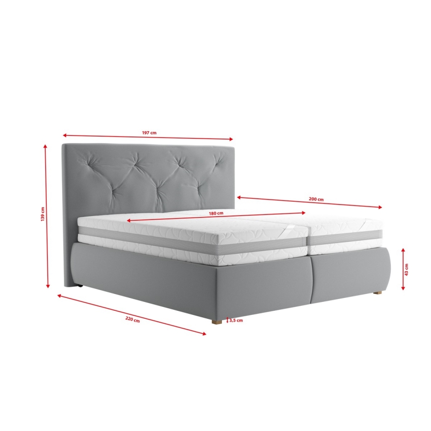 Boxspring lova su čiužiniu ir viršutiniu čiužiniu ELEN 180x200 cm pilka