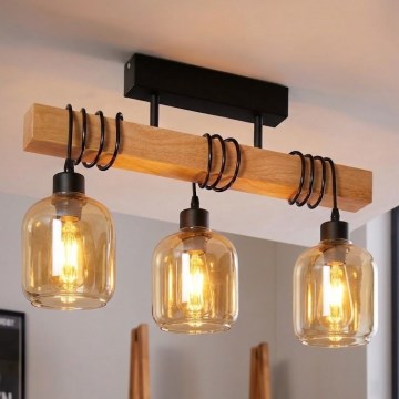 BRILAGI - Ant lubų montuojamas šviestuvas WOOD GLASS 3xE27/60W/230V pušis/juoda/dūminė ruda