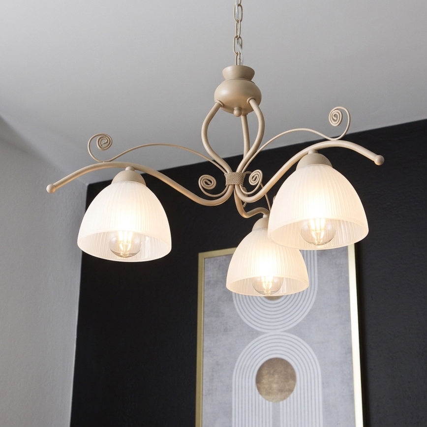 Brilagi - ANTICO MODERN pakabinama liustra su grandine 3xE27/60W/230V, smėlinė