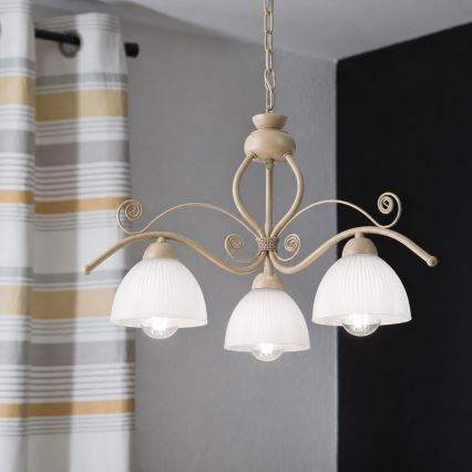 Brilagi - ANTICO MODERN pakabinama liustra su grandine 3xE27/60W/230V, smėlinė