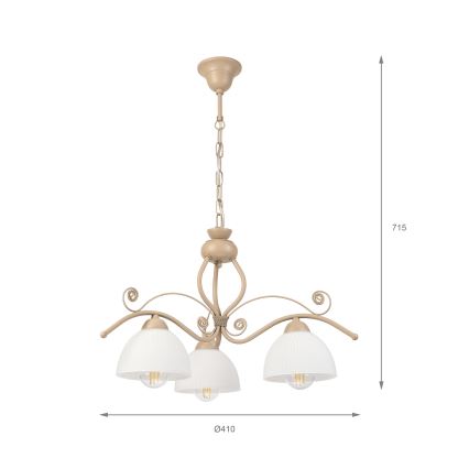 Brilagi - ANTICO MODERN pakabinama liustra su grandine 3xE27/60W/230V, smėlinė