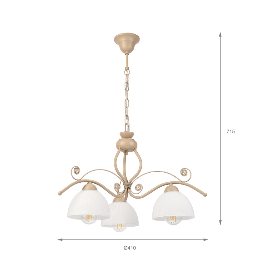 Brilagi - ANTICO MODERN pakabinama liustra su grandine 3xE27/60W/230V, smėlinė