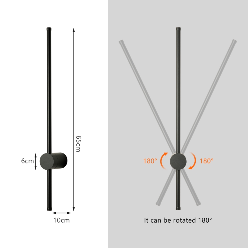 Brilagi - Lauko sieninis LED šviestuvas AURA LED/12W/230V 3000K IP54 65 cm juodas CRI 90