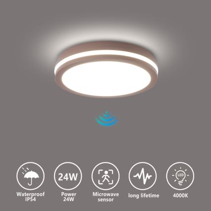 Brilagi - LED lauko šviestuvas su judesio davikliu BENE LED/24W/230V Ø 26 cm rudas IP54