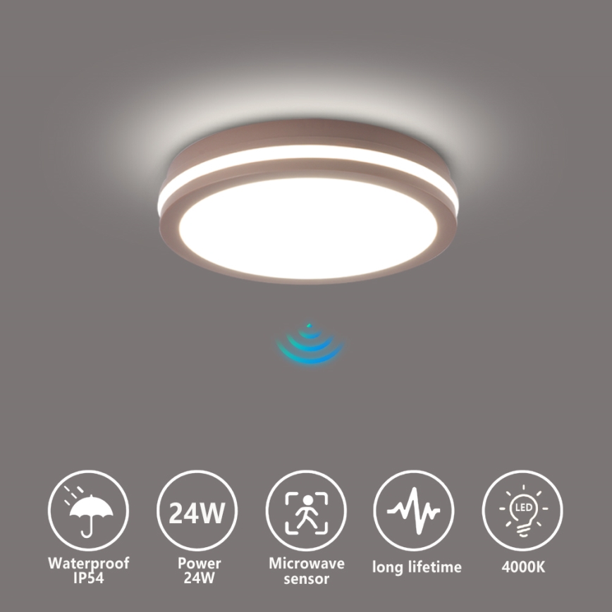 Brilagi - LED lauko šviestuvas su judesio davikliu BENE LED/24W/230V Ø 26 cm rudas IP54