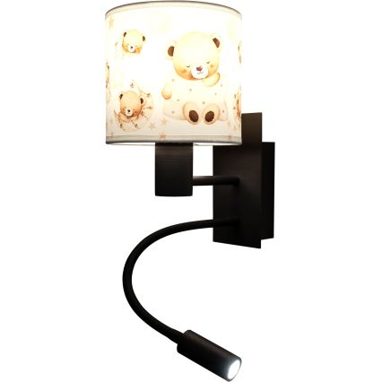 BRILAGI - LED vaikiška lanksti sieninė lempa BOBO 1xE27/25W/230V + LED/3W juoda/balta/su meškiukais