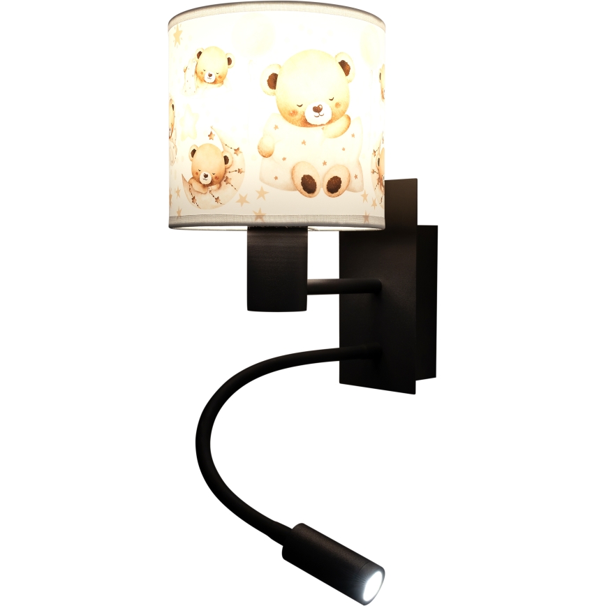 BRILAGI - LED vaikiška lanksti sieninė lempa BOBO 1xE27/25W/230V + LED/3W juoda/balta/su meškiukais