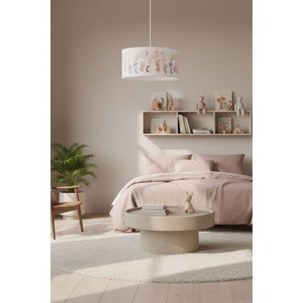 Brilagi - BOBO LED vaikiškas pakabinamas šviestuvas ant troselio 1xE27/10W/230V skersm. 35 cm balta/gyvūnėliai