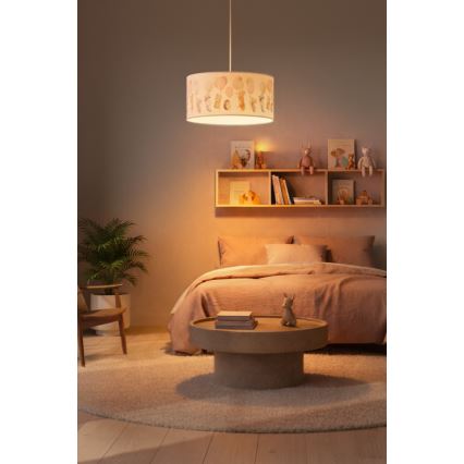 Brilagi - BOBO LED vaikiškas pakabinamas šviestuvas ant troselio 1xE27/60W/230V skersm. 35 cm balta/gyvūnėliai
