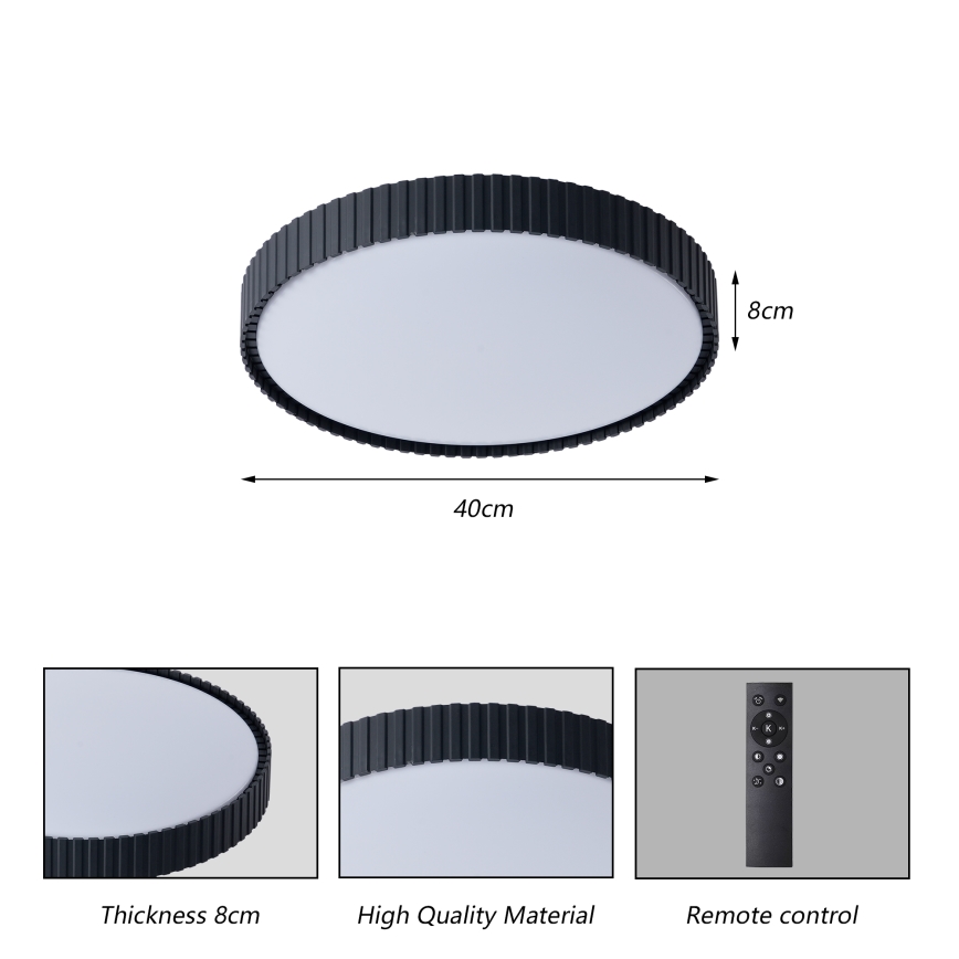 Brilagi - reguliuojamas LED lubinis šviestuvas CORVO LED/54W/230V 3000-6000K juodas skersmuo 40 cm + nuotolinis valdymas