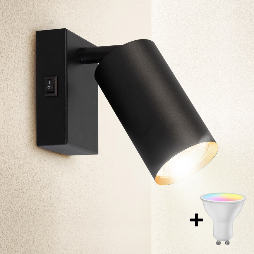 Brilagi - dimeriu reguliuojamas LED RGBW sieninis taškinis šviestuvas SELE 1xGU10/6,5W/230V 2700-6500K juodas/auksinis