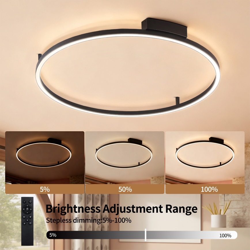 Brilagi - reguliuojamas LED lubinis šviestuvas PORTOFINO LED/60W/230V 3000-6000K Ø 80 cm juodas + nuotolinis valdymas