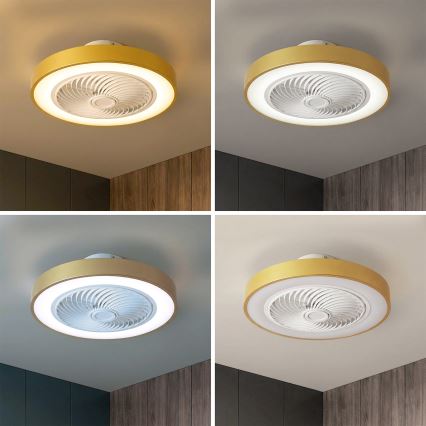 Brilagi - dimeriuojamas LED lubinis šviestuvas su ventiliatoriumi LED/38W/230V 3000-6500K 3000-6500K skers. 50 cm auksinis + nuotolinis valdymas