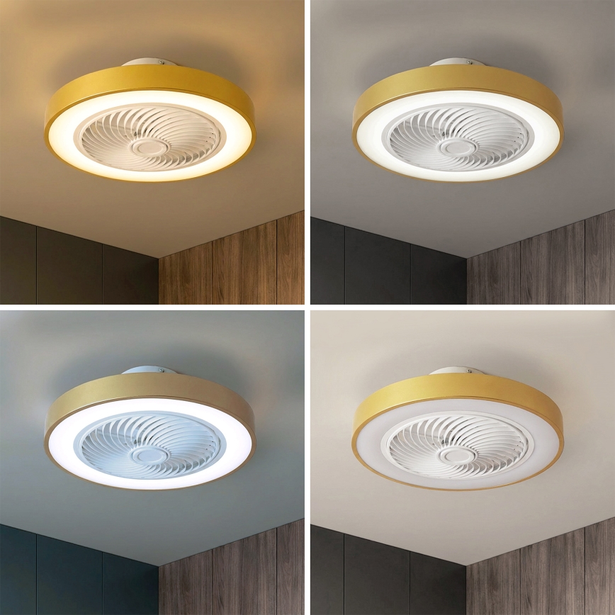 Brilagi - dimeriuojamas LED lubinis šviestuvas su ventiliatoriumi LED/38W/230V 3000-6500K 3000-6500K skers. 50 cm auksinis + nuotolinis valdymas