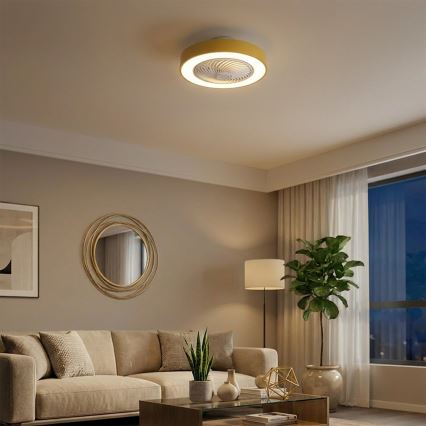 Brilagi - dimeriuojamas LED lubinis šviestuvas su ventiliatoriumi LED/38W/230V 3000-6500K 3000-6500K skers. 50 cm auksinis + nuotolinis valdymas