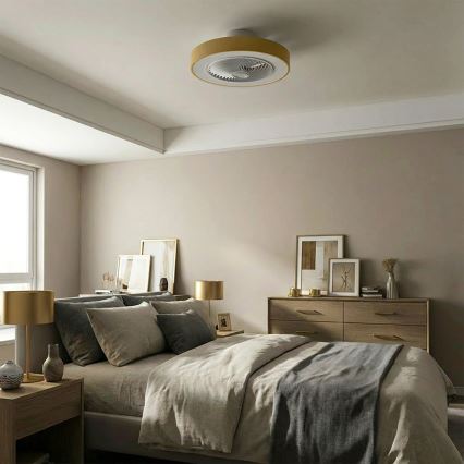 Brilagi - dimeriuojamas LED lubinis šviestuvas su ventiliatoriumi LED/38W/230V 3000-6500K 3000-6500K skers. 50 cm auksinis + nuotolinis valdymas