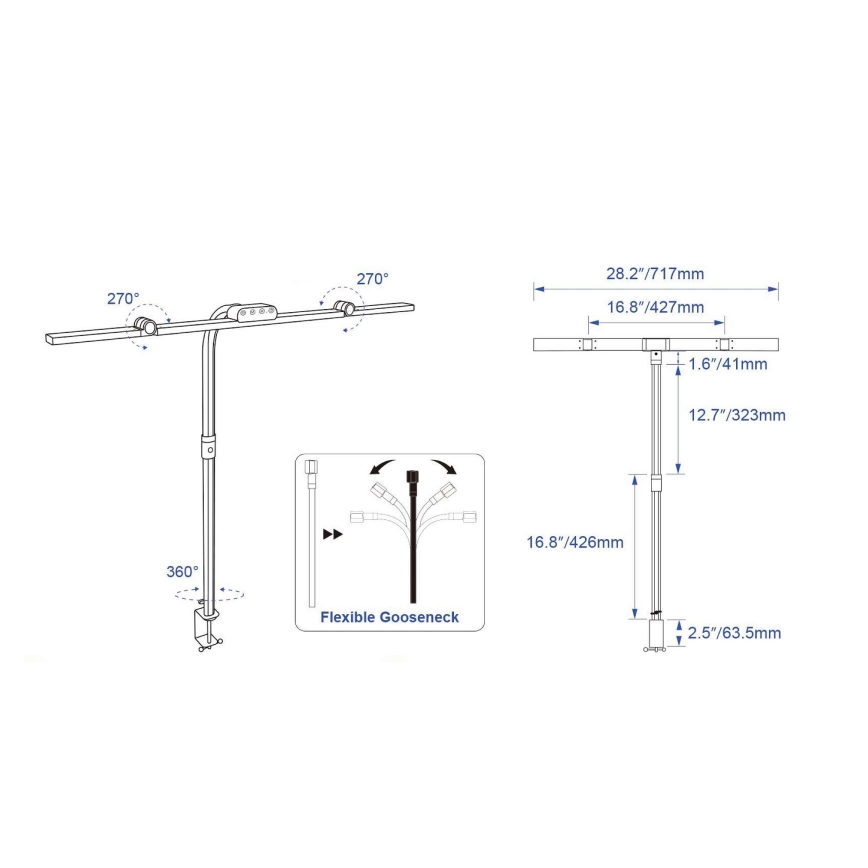Brilagi - LED dimeriuojama jutiklinė stalinė lempa su spaustuku VARIO LED/24W/230V 3000-6500K CRI 92 juoda