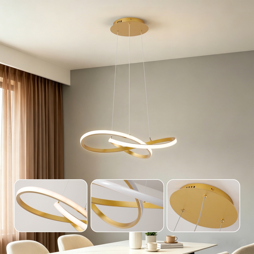 Brilagi - LED dimeriuojama pakabinama liustra ant troselio INFINITY LED/55W/230V 3000-6000K 50x50 cm auksinė + nuotolinis valdymas