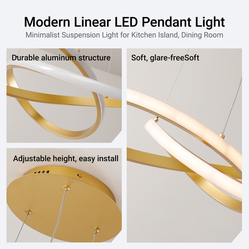 Brilagi - LED dimeriuojama pakabinama liustra ant troselio INFINITY LED/55W/230V 3000-6000K 50x50 cm auksinė + nuotolinis valdymas