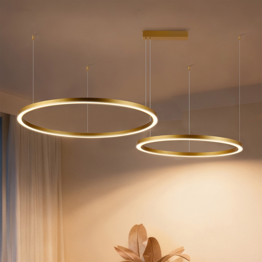 Brilagi - reguliuojama LED liustra ant laido PORTOFINO LED/98W/230V 3000-6000K auksinė + nuotolinis pultas