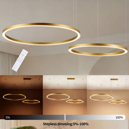 Brilagi - reguliuojama LED liustra ant laido PORTOFINO LED/98W/230V 3000-6000K auksinė + nuotolinis pultas